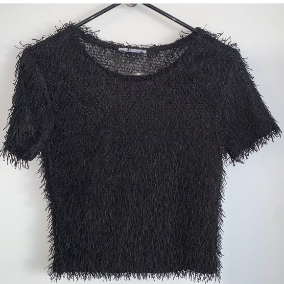 Zara Semi-Sheer Fuzzy Black Top - Picture 2 of 4